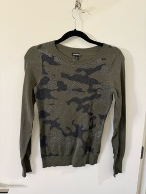 Express Camouflage Crewneck Sweater in Olive and Charcoal